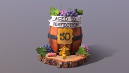Aged To Perfection 50 Age Cake barrel, wine, party, birthday, realistic, scanned, bakery, grape, cakestand, photogrammetry, woodenlog, cakesburg, agedtoperfection