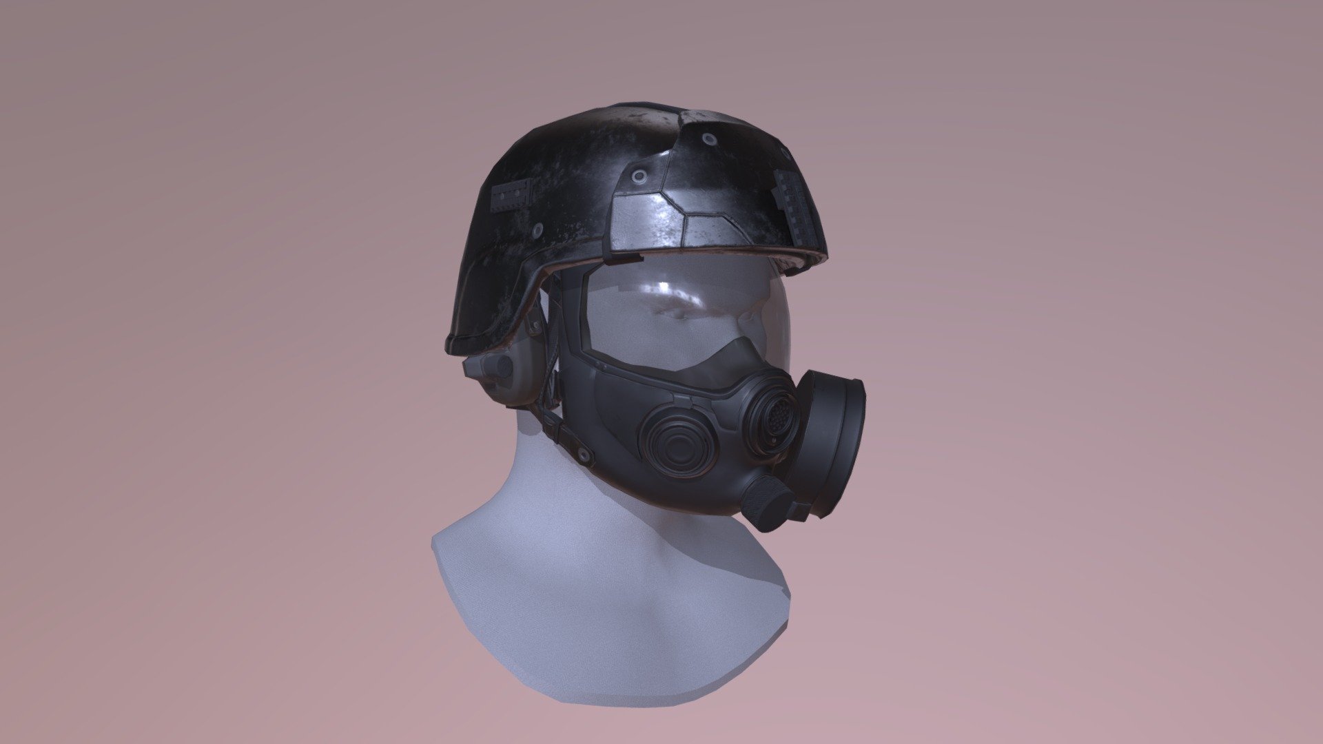 I wanted to make something more conventional and different from my past projects, so I decided to model a gasmask. Which then expanded to modelling a reinforced helmet and then finally active hearing protection. I also wanted to do skin weights and import assets into a game, since its fun to see models &ldquo;alive