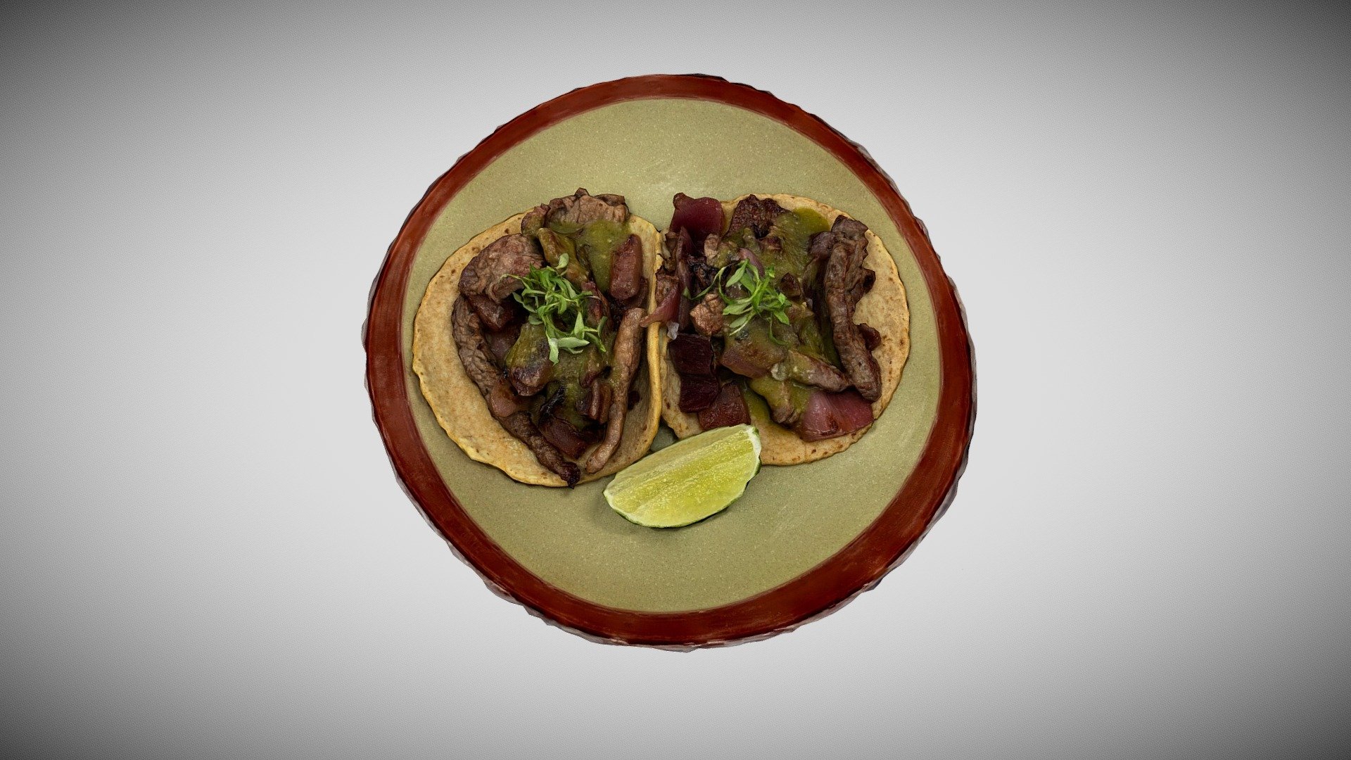 Carne Asada tacos from Sausalito restaurant named Copita Tequileria y Comida - Copita Carne Asada Tacos - Buy Royalty Free 3D model by Augmented Reality Marketing Solutions LLC (@AugRealMarketing) 3d model