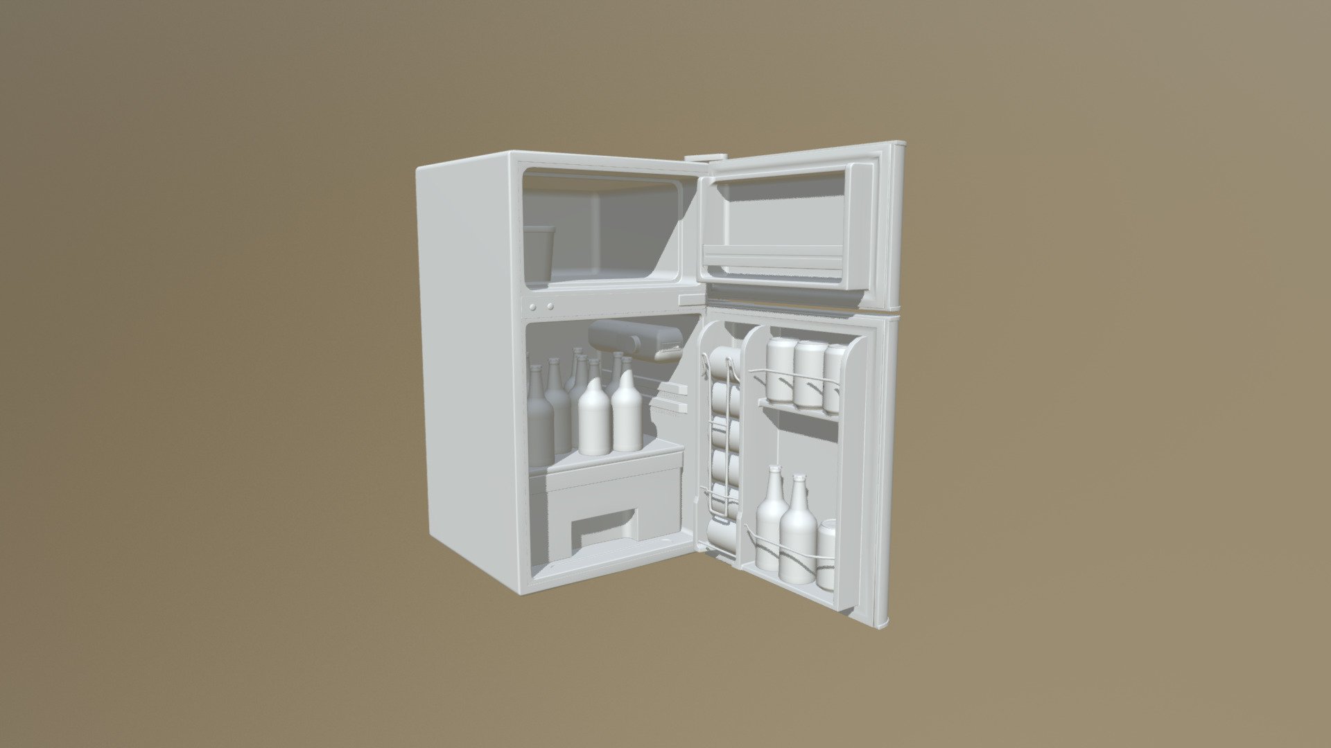 A project for my Advanced Seminar course. I decided to make a mini fridge based on the one in my apartment. I plan to return to the project next semester to finish it 3d model