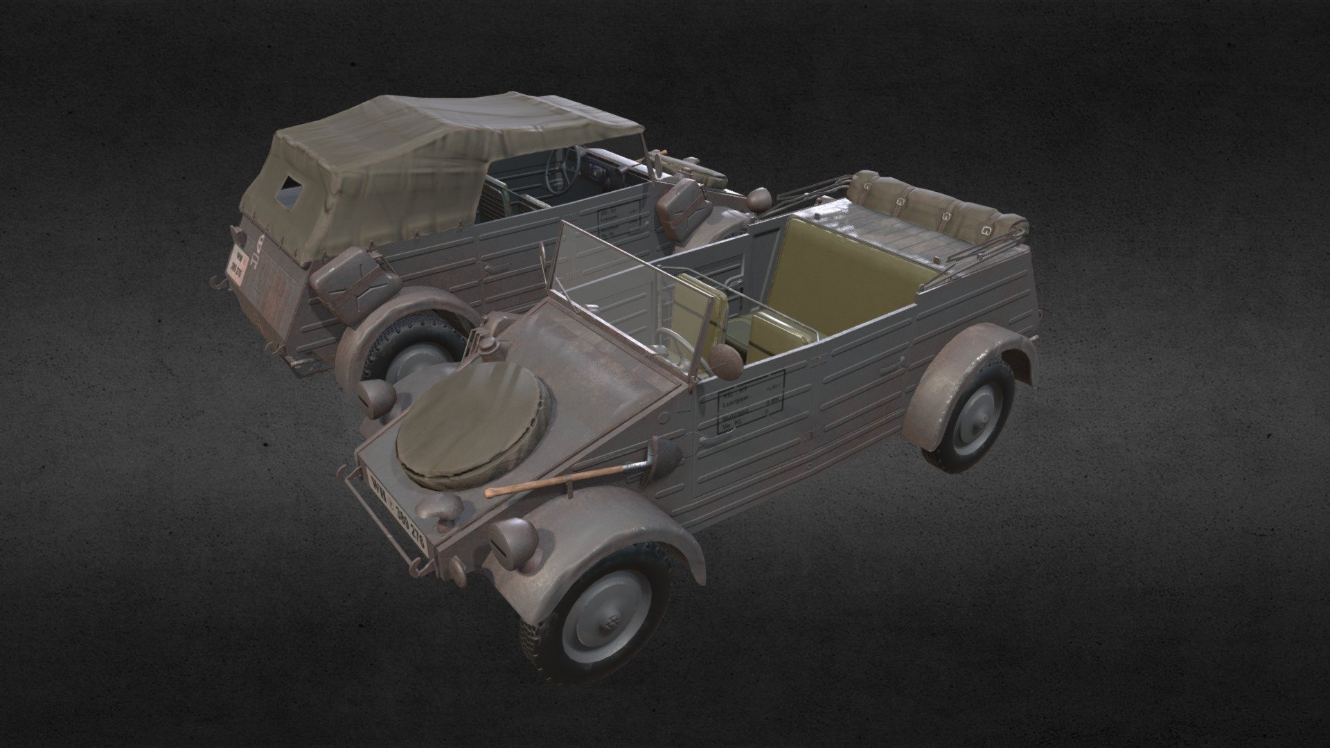 Second world war German Kubelwagen with closed and open roof for use in the unreal engine and created in anticpation for modding with PUBG 3d model