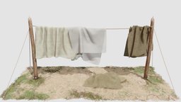 Simple Medieval Clothesline medieval, rustic, pole, laundry, sheets, blankets, clothesline, dowels