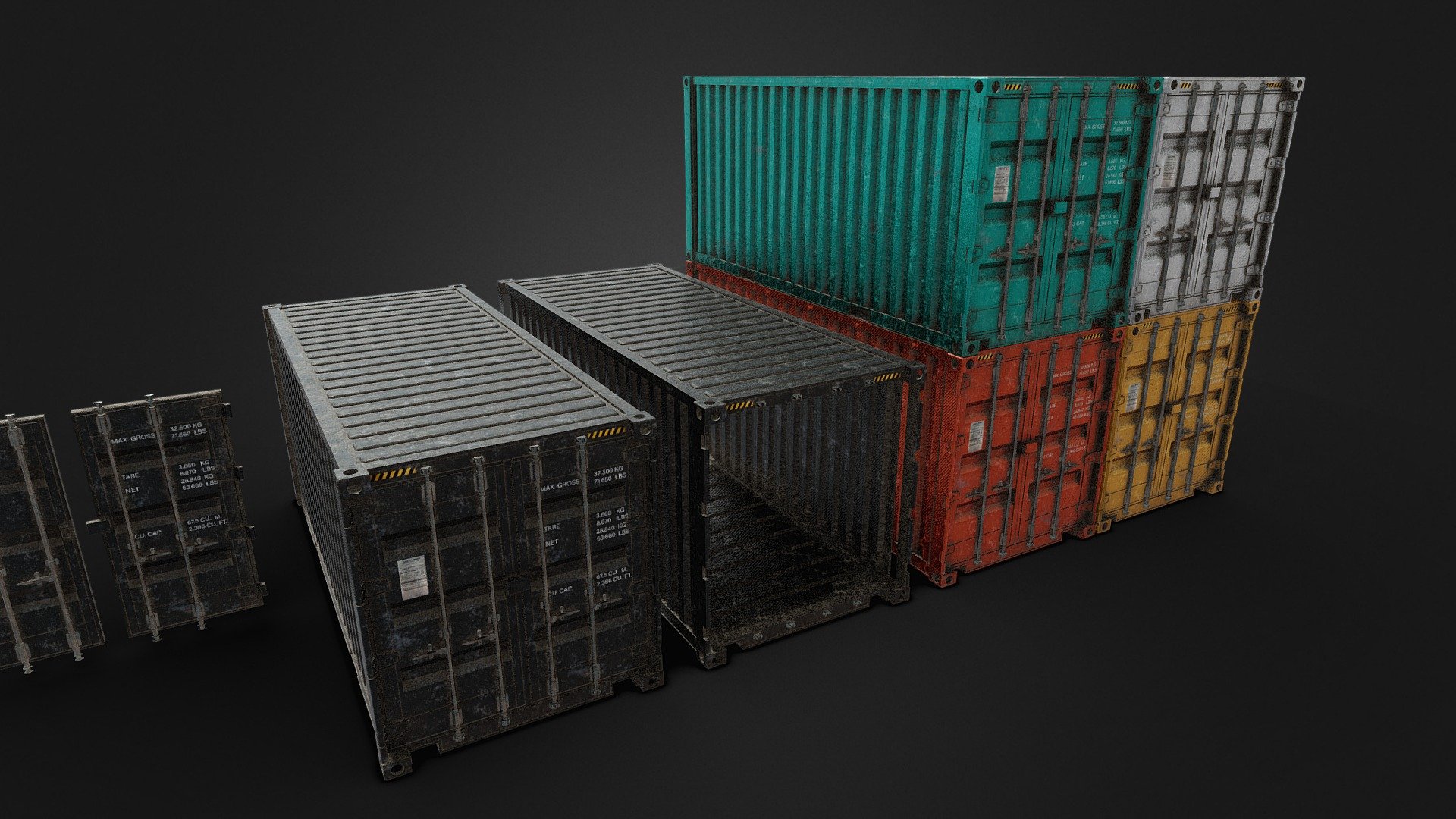 High quality container ships

Textures:



Diffuse(red,yellow,black,white,turquoise),
Normal,
Roughness,
Metalness


4K (4096x4096)

Meshes: 

2 Unique Containers
2 Doors (Left and Right) - Container Ships - Buy Royalty Free 3D model by BazukaliKartal 3d model