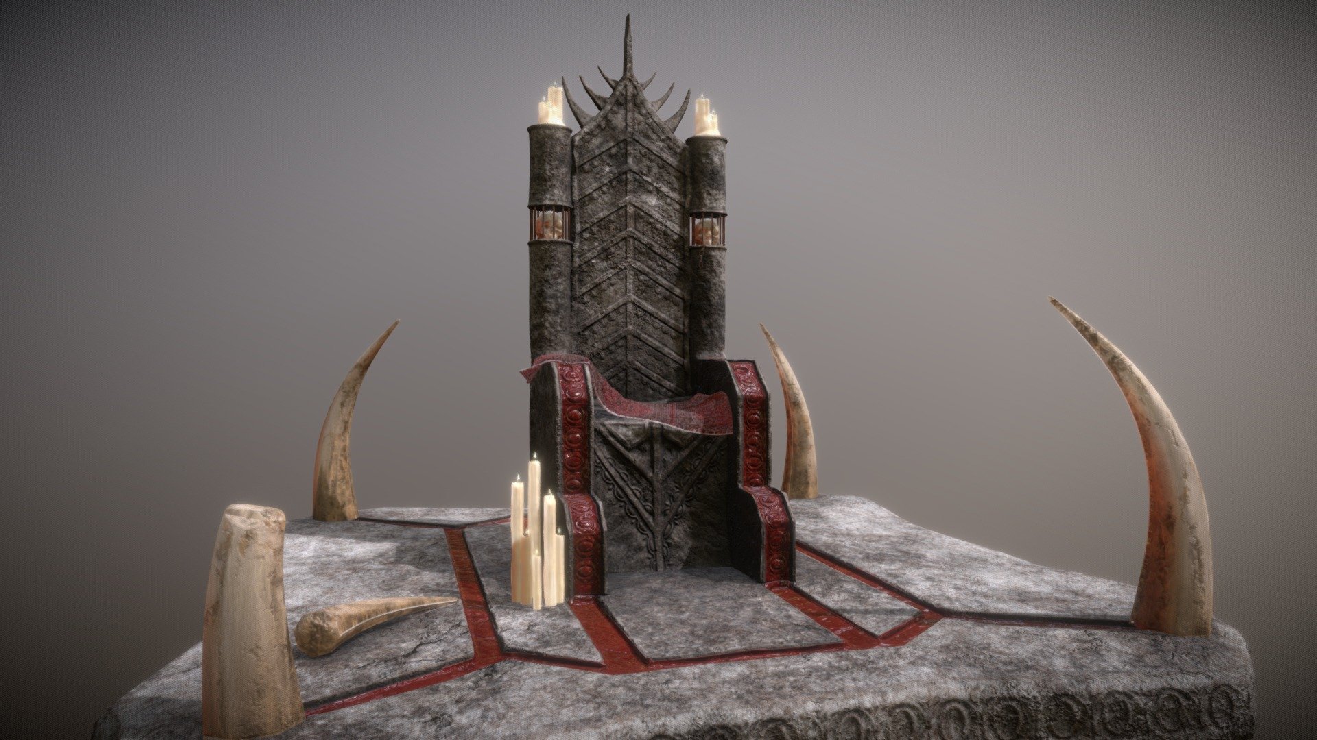 Dark Gothic Medieval Throne 3D Model. This model contains the Dark Gothic Medieval Throne itself 

All modeled in Maya, textured with Substance Painter.

The model was built to scale and is UV unwrapped properly. 

This model was textured with the UDIM pipeline.   

⦁   34711 tris. 

⦁   Contains: .FBX .OBJ and .DAE

⦁   Model has clean topology. No Ngons.

⦁   Built to scale

⦁   Unwrapped UV Map

⦁   4K Texture set. UDIM - 3 Quadrants

⦁   High quality details

⦁   Based on real life references

⦁   Renders done in Marmoset Toolbag

Polycount: 

Verts 17954

Edges 35337

Faces 17426

Tris 34711

If you have any questions please feel free to ask me 3d model