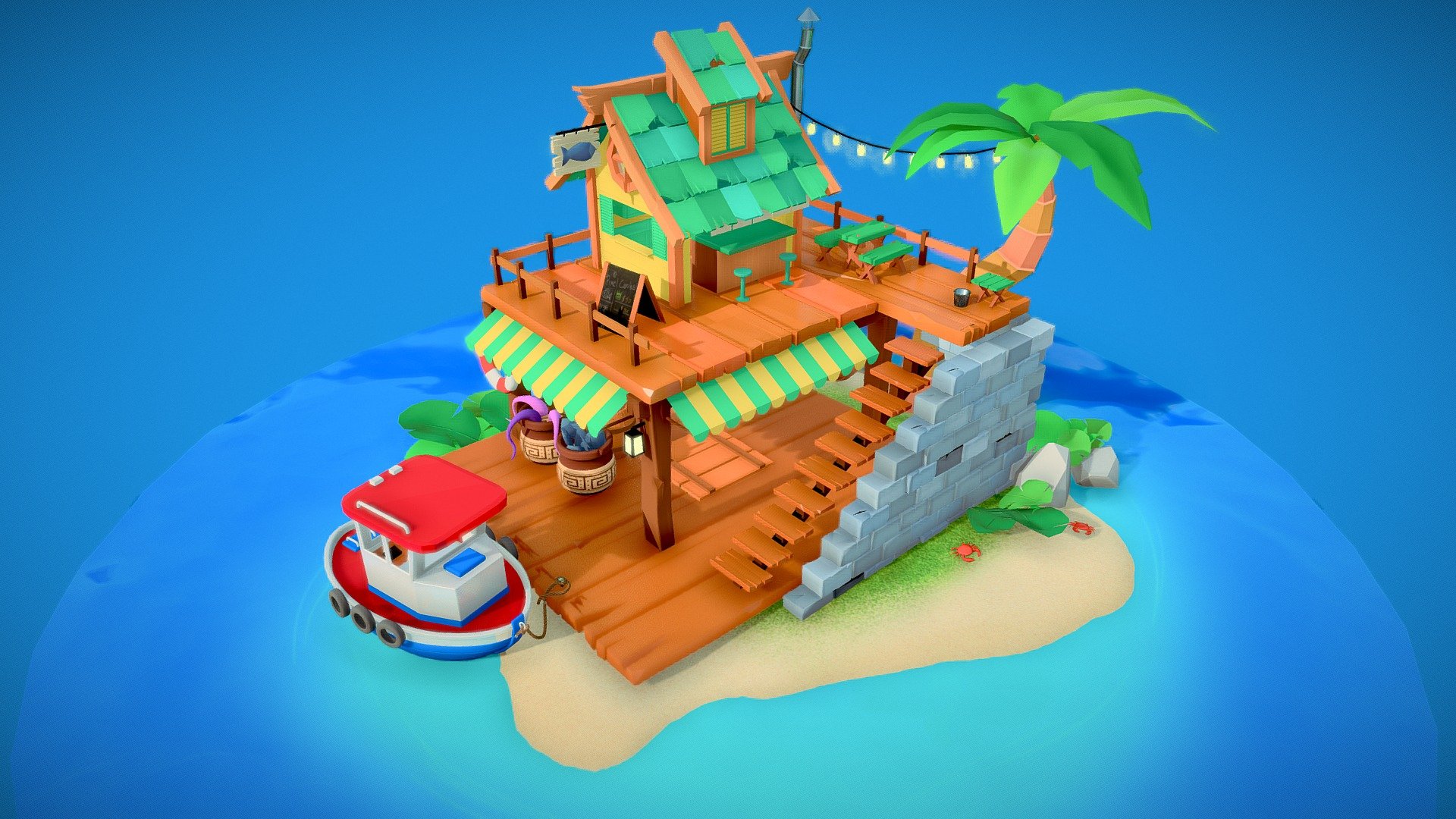 Here we see a model still in process where I try to show what a small food place in the middle of the ocean would be like - Beach Bar WIP - 3D model by TeKen_art30 (@ken_art30) 3d model