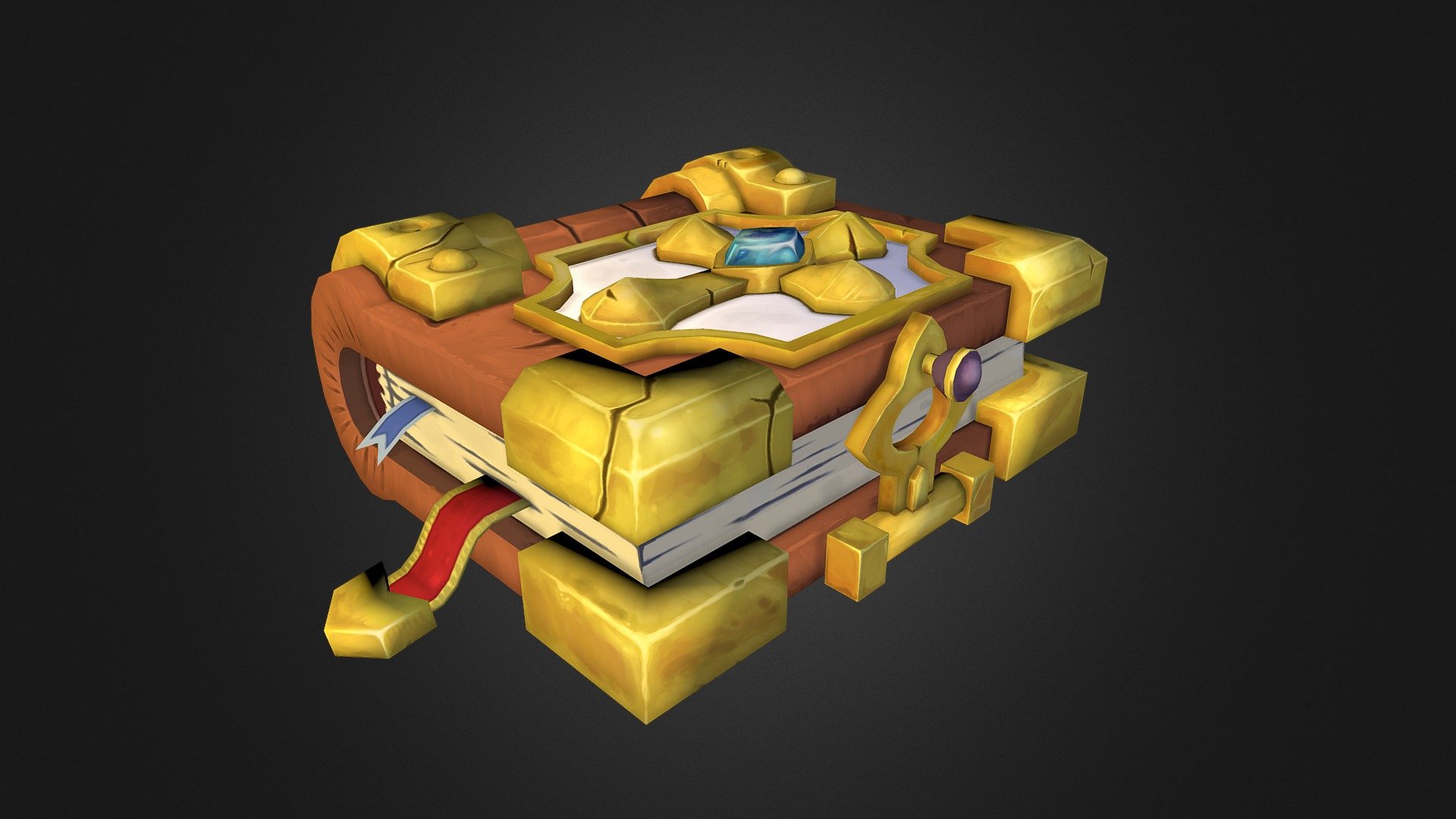 A handpainted model of a fantasy spellbook, done with Blender and Krita. Based on the Paladin Book by Arslan Shyriiev: https://www.artstation.com/artwork/wPDn6 - Paladin Book - 3D model by Liberi Arcano (@LiberiArcano) 3d model