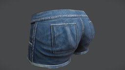 Female Denim Shorts zip, mini, shorts, girls, legs, clothes, diesel, jeans, realistic, real, womens, pockets, wear, denim, rolled, pbr, low, poly, female, blue, fashionc
