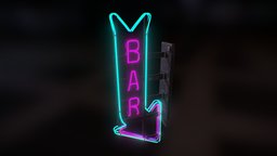 Neon Bar Sign bar, pub, cyberpunk, sign, neon, synthwave, city, decoration, street, light
