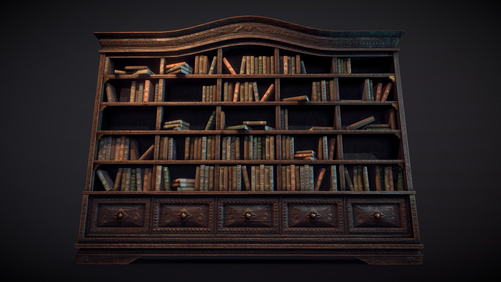 Old bookshelf made in blander and hand painted in Substance painter. Inspired by XVII furniture. I change the texture of the books from the previous version and also optimized its UVs




2 Texture Atlas

Game ready

Vr ready

Blender file included
 - Old bookshelf - Buy Royalty Free 3D model by Lucas Donderis (@lucas.donderis) 3d model