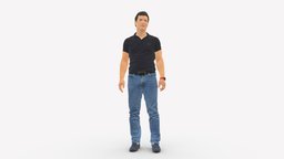 Man in dark blue polo regular jeans 0878 style, people, clothes, jeans, miniatures, realistic, polo, character, 3dprint, model, man, blue