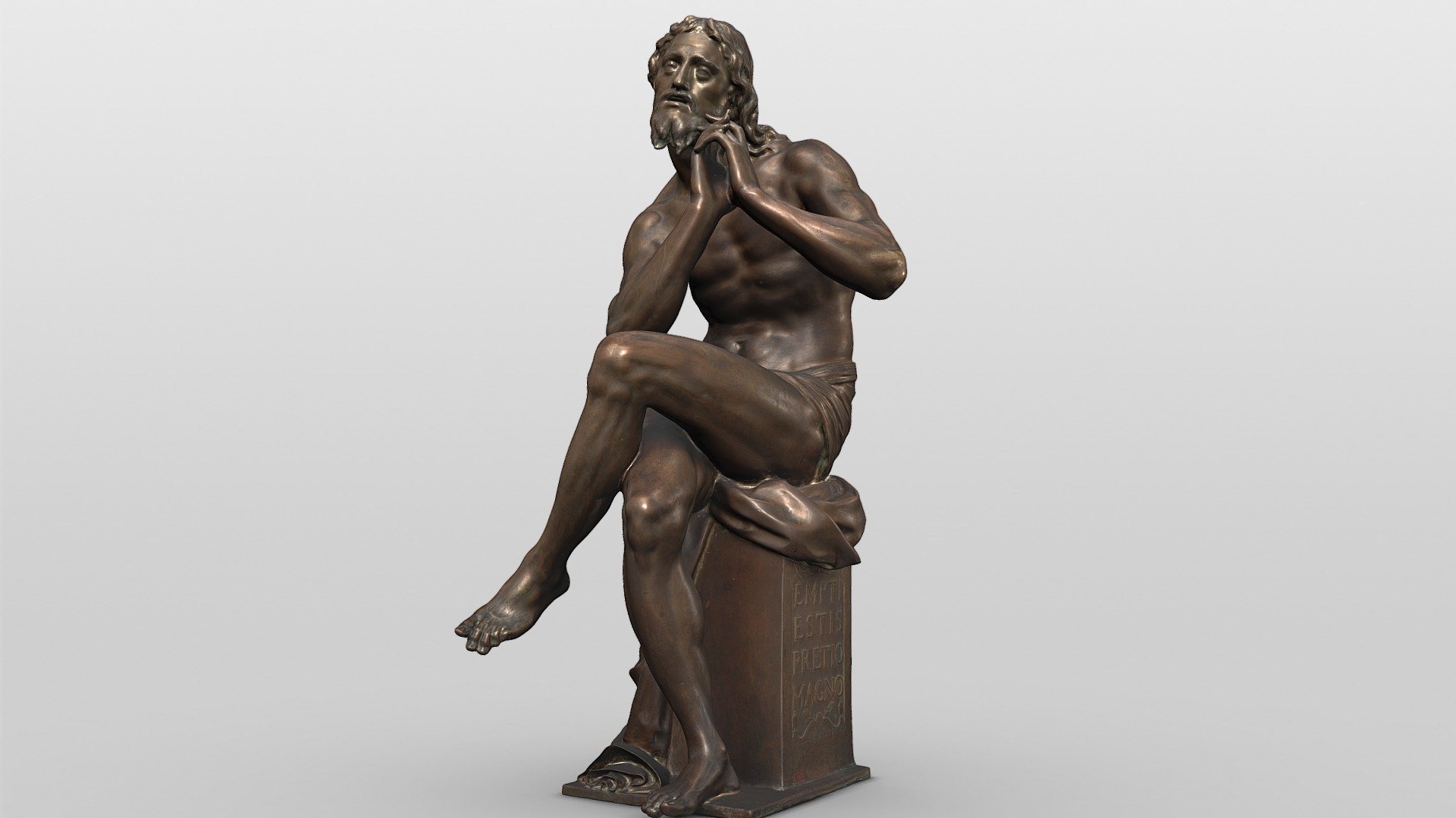 Adrian de Fries (The Hague 1556–1626 Prague), Christ in Distress, 1607, bronze, brown natural patina, with olive-brown artificial patina, acquired in 1607 by Prince Karl I von Liechtenstein

LIECHTENSTEIN, The Princely Collections, Vaduz–Vienna, Inv. SK 515

Model by Harald Wraunek

First published on the occasion of the exhibition CAST FOR ETERNITY. The Bronzes of the Princes of Liechtenstein held at Liechtenstein Garden Palace, Vienna from 1.3.2023 to 31.3.2023

© LIECHTENSTEIN, The Princely Collections, Vaduz–Vienna - Christ in Distress - 3D model by LIECHTENSTEIN. The Princely Collections (@liechtensteincollections) 3d model