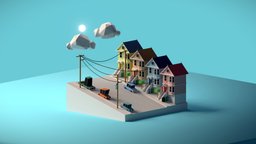Lowpoly San Francisco b3d, buildings, diorama, sanfrancisco, isometric, blender, lowpoly, low, poly, city, street