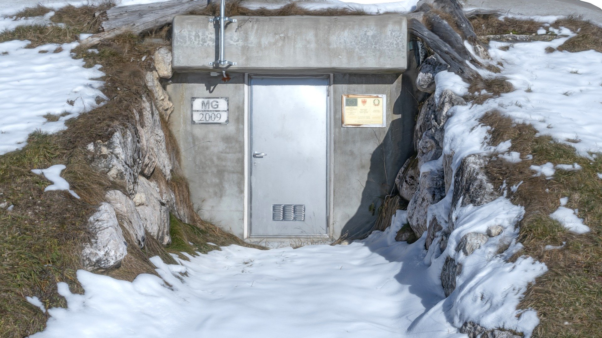 A scan of a bunker covered in snow found in the northern Italian Dolomites.

https://www.instagram.com/austinbeaulier/ - Snow Covered Bunker Scan - Buy Royalty Free 3D model by Austin Beaulier (@Austin.Beaulier) 3d model
