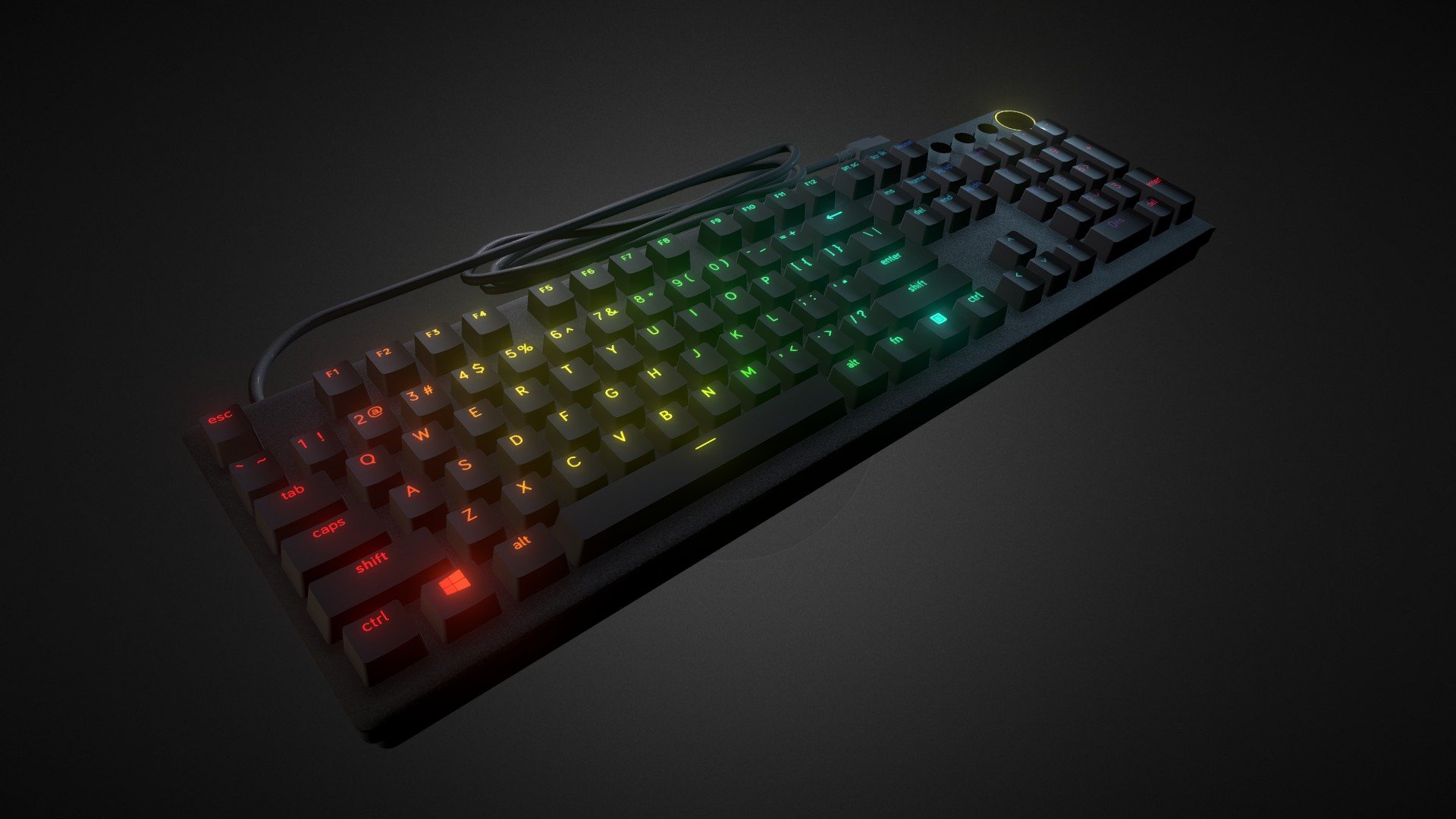 A High-Quality accurate model for the great mechanical keyboard Razer Huntsman V2.
The model is fully textured and modeled in Blender.



Stats:

Objects Count: 15

Poly Count: 377,522 (53,706 Without Switches)

Vertex Count: 189,492 (27,366 Without Switches)



File Formats:

.blend 30 MB

.fbx 12 MB

.obj 24 MB



Textures:

All Textures are 4096x4096 pixels and contains:

Huntsman_Diffuse.png

Huntsman_Emission.png

Huntsman_Normal.png

Huntsman_Switches_Diffuse.png*

*All objects share the same textures except fot the switches because they are so dense, so they have their own texture map (Basically Just Red color)

I hope you like it and please give me feedback 3d model