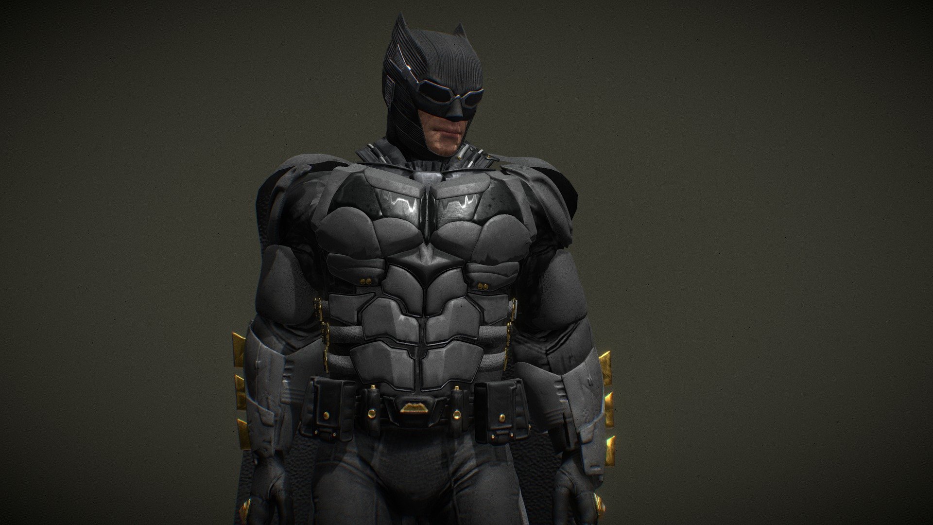 Tactical Batsuit Renderable 




PBR Rigged

Animated version for reference 

Modular model 

Rigged

Textured

Motion examples included

Zip file contains FBX, OBJ, GLB, motions and textures

Bruce Wayne designed a special auxiliary batsuit to wear after forming the Justice League. It features a noticeably different armor plating and goggles to combat the invading Parademon army. 
Certain parts of the suit were brighter, such as the chest plate and gauntlets. The cape is more protective, able to withstand Paredemon's blows. 

If you have any questions please don t hesitate to contact me.
I will respond you ASAP.
I encourage you to check my other 3D models 3d model