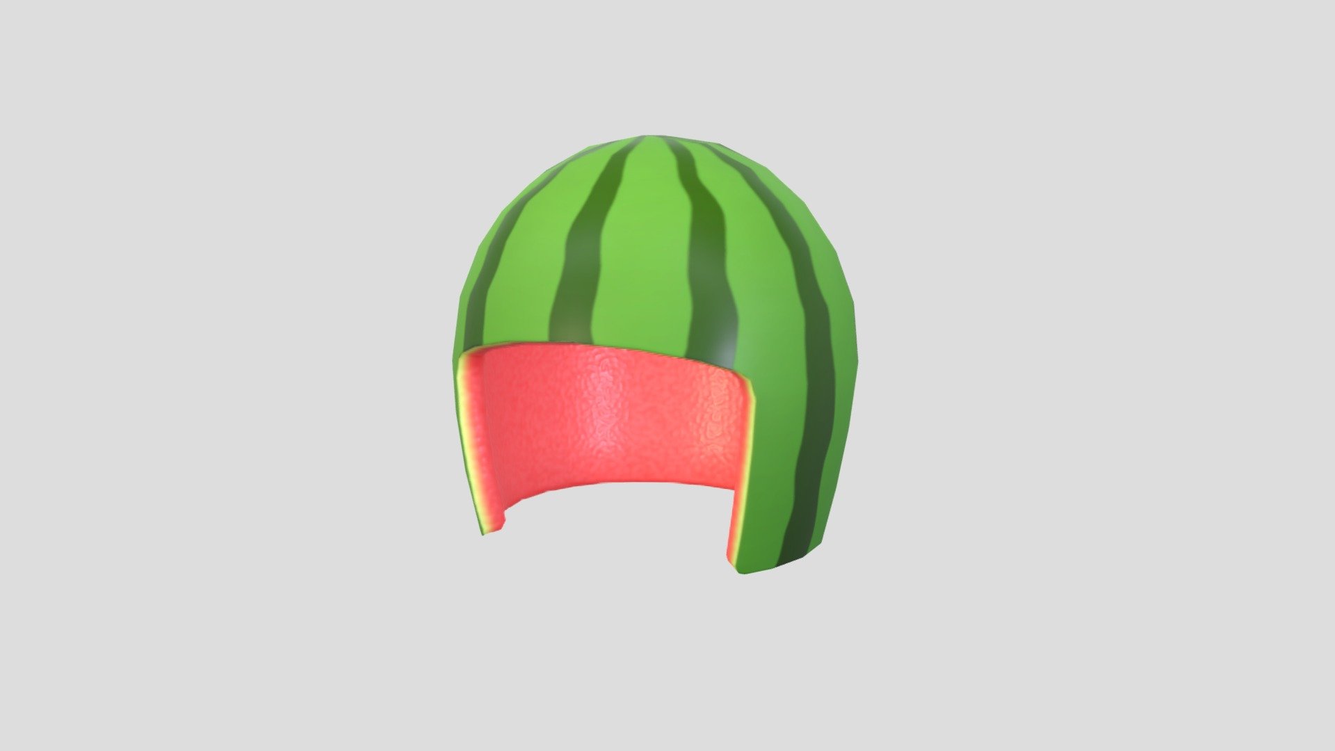 Watermelon Helmet 3d model.      
    


File Format      
 
- 3ds max 2021  
 
- FBX  
 
- OBJ  
    


Clean topology    

No Rig                          

Non-overlapping unwrapped UVs        
 


PNG texture               

2048x2048                


- Base Color                        

- Normal                            

- Roughness                         



560 polygons                          

562 vertexs - Watermelon Helmet - Buy Royalty Free 3D model by bariacg 3d model