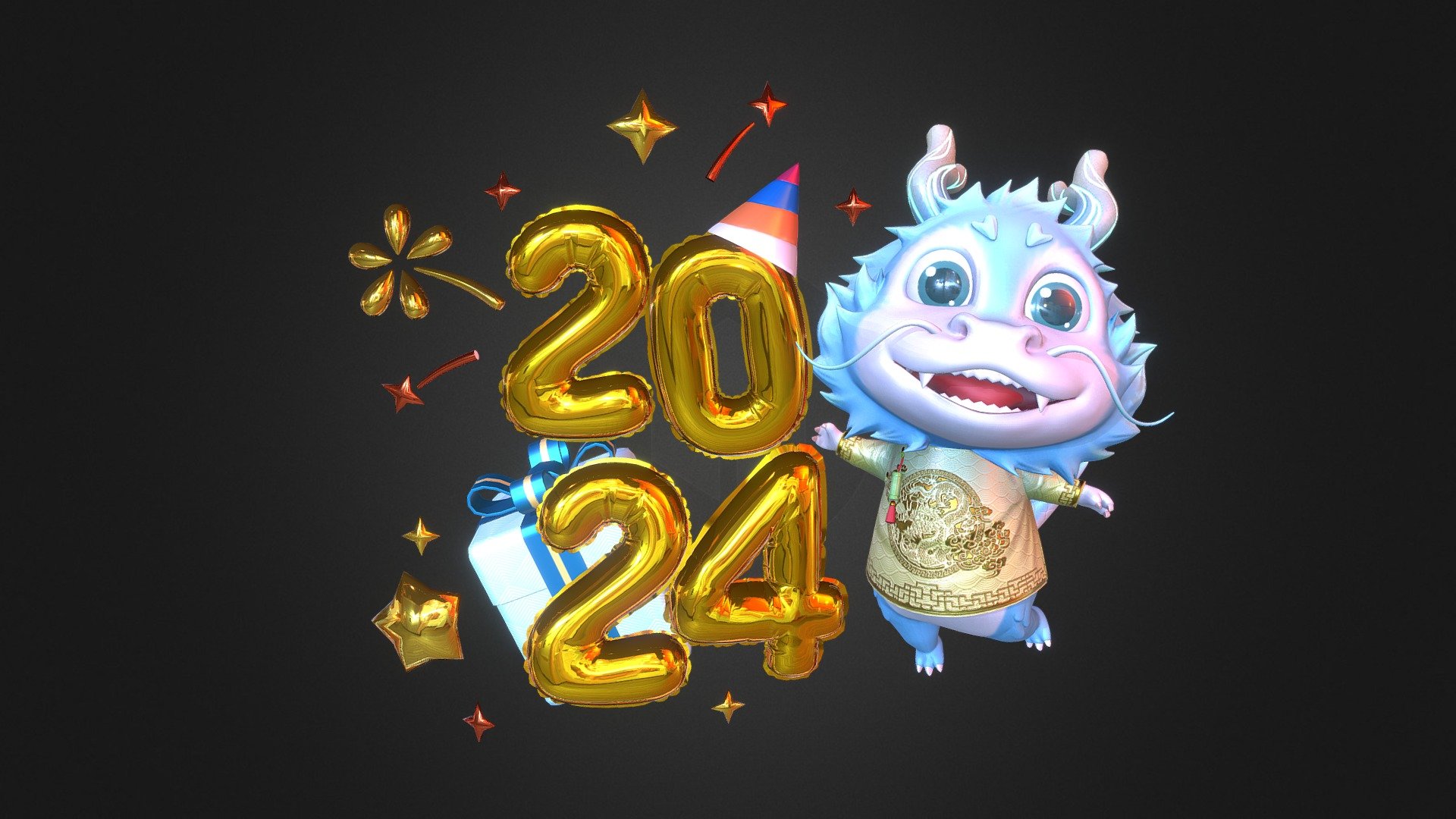 Happy New Year 2024 - 3D model by DGW ASIA (@DGWA) 3d model