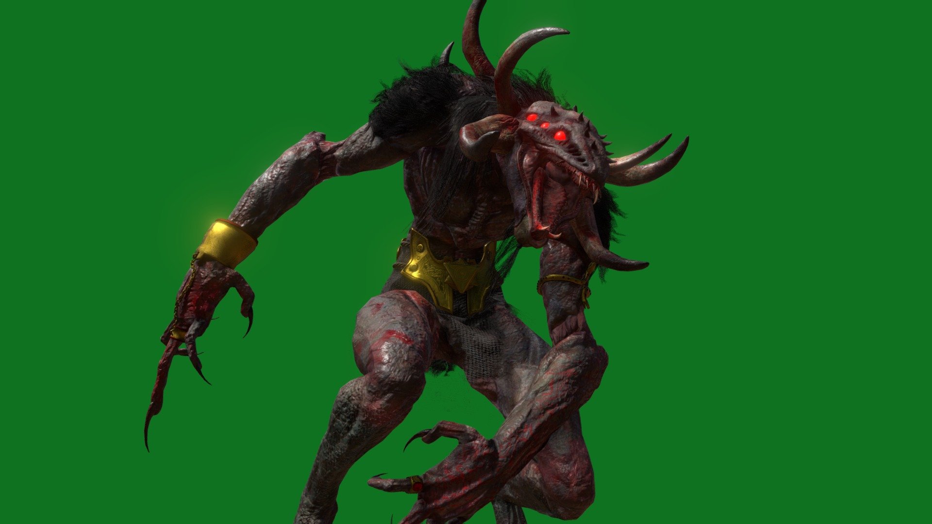 An Hybrid Celtic/Turkish demon made for game, inspired by the lesser key of Solomon with a side of Lovecraft.
Celtic Demon Beast is a game ready boss like character, it is composed of 8 Uv Sets and 12 Materials, 7 sets of 4K textures and 1 set of 2k textures all at Targa format but the hair, wich is PNG. It contains an Fbx and Obj format plus the original (.blend) file.
To see the actual resolution of its textures and more info you may enter here:
https://www.artstation.com/artwork/nYW8J4 - Celtic Demon Beast - Buy Royalty Free 3D model by SkinRender 3d model