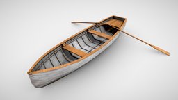 Rowboat modern, white, fishing, life, sail, unreal, vessel, row, antique, sailboat, canoe, rowing, hall, old, lifeboat, paddle, watercraft, whitehall, rowboat, recreational, oar, unity, game, pbr, low, poly, design, boat