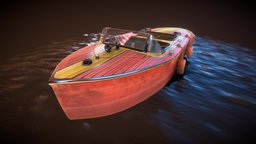 Vintage Motorboat marine, red, powerboat, vintage, hacker, vessel, craft, classic, ready, american, gamedev, propeller, chris, naval, realistic, water, old, motorboat, nautical, cruise, watercraft, runabout, game, blender, lowpoly, low, poly, ship, sea, boat