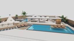 VR Party Villa | Mordern Mansion | Baked bar, scene, room, sofa, tent, bench, garden, villa, exterior, furnished, baked, furniture, vr, pool, spatial, mansion, hotspots, barbecue, swimmingpool, mordern, house, spatialio
