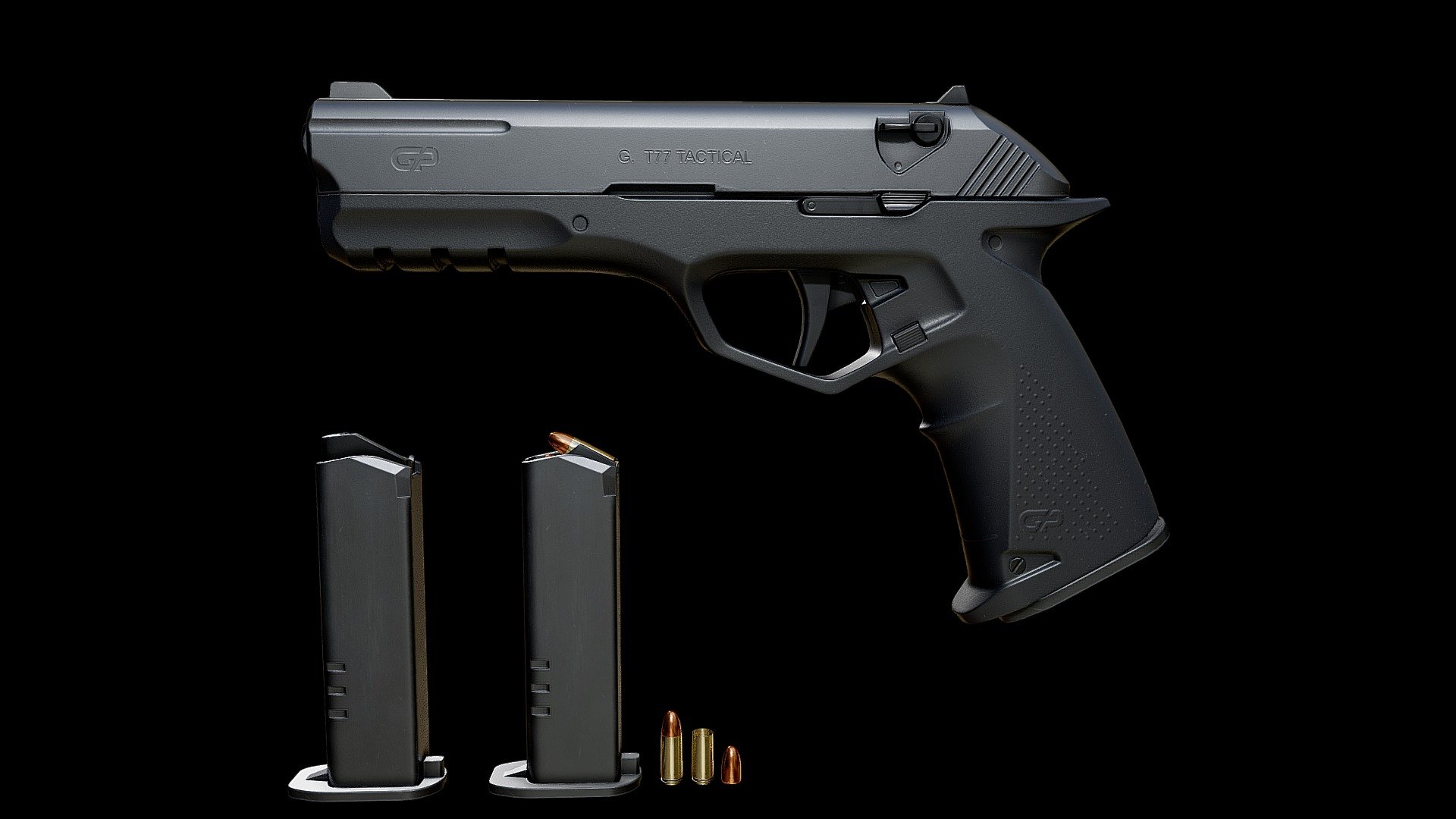 Game ready T77 handgun. Not based on any real weapon.


FBX and Blender files
4k PBR textures: Unity and Unreal specific variants. 
Use existing rig or create your own.

Download the additional file. It contains all the proper meshes and textures.

Some additional renders: https://www.artstation.com/artwork/4XnxRn - T77 Handgun - Download Free 3D model by 4d_Bob (@3d_Bob) 3d model