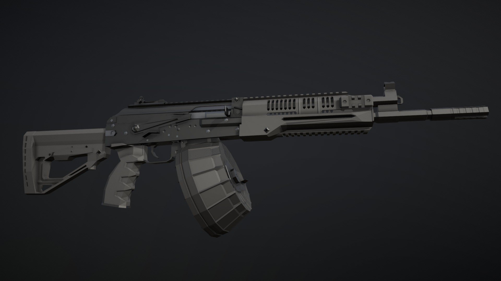 Low-Poly model of the RPK-16, a modernized variant of the RPK, with polymer furniture similar to the AK-12's, as well as a polymer drum magazine 3d model