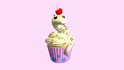 Cupsnake cake, cupcake, snake, snack, icing, sprinkles, stylized, simple