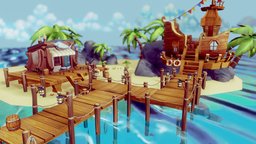 Habour photogrametry, haindpainted, low-poly-art, mayaags, game, low, textured