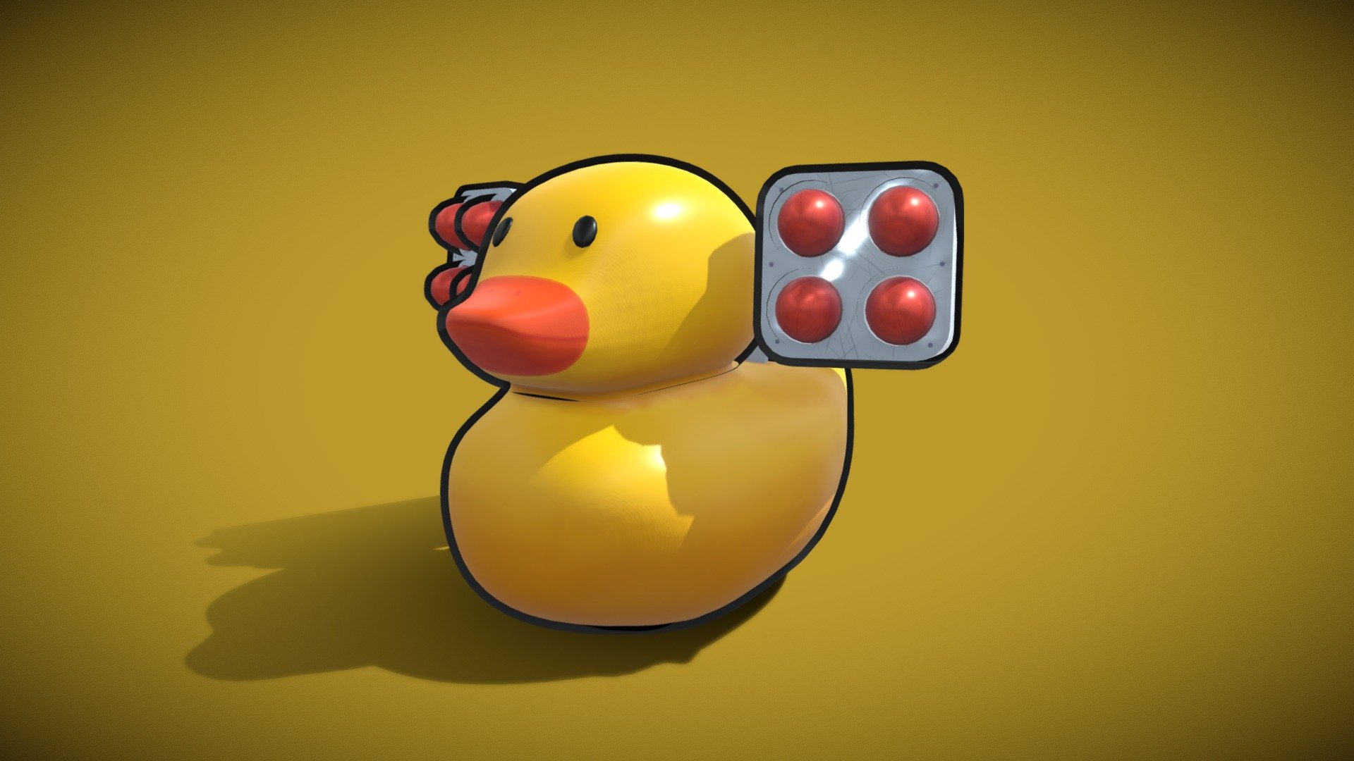 This particular rubber ducky is actually a certified baddie. It can and will destroy your house with a barrage of missiles! Beware.

It uses Painted Textures along with a pbr setup to achieve slightly more realistic material views




Model Statistics



Vertices: 8,382

Edges: 16,344

Faces: 7,992

Tris: 16,704

 - Toy Rubber Ducky With Missile Launcher - 3D model by Om.Rane 3d model