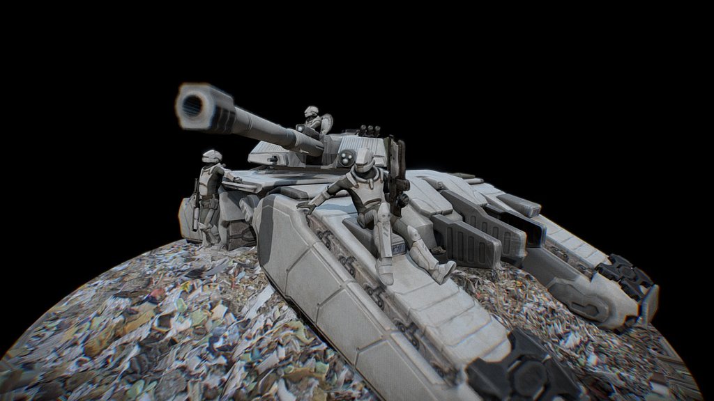 Game models from the forthcoming scifi combined arms space-ground-fps game Angels Fall First http://www.affuniverse.com/

just some fyi - 

tank built in about 2008,  characters in 2009, gun in 2005 (all have had various updates and fixes since) , no camo or markings since that's taken care of in our material system (theyre dynamic, players get their names, medals, badges on things, can choose colors etc) - AFF - Tank crew vignette - 3D model by strangelet 3d model