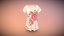Boat Neck Soft Touch T-shirt Flower Print