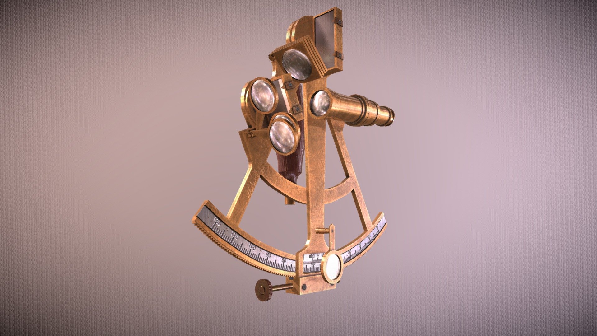 Game and VR ready asset with unwrapped 4K textures.

Perfect asset to populate your pirate scenes.

A sextant is a doubly reflecting navigation instrument that measures the angular distance between two visible objects. The primary use of a sextant is to measure the angle between an astronomical object and the horizon for the purposes of celestial navigation. The estimation of this angle, the altitude, is known as sighting or shooting the object, or taking a sight. The angle, and the time when it was measured, can be used to calculate a position line on a nautical or aeronautical chart—for example, sighting the Sun at noon or Polaris at night (in the Northern Hemisphere) to estimate latitude. Sighting the height of a landmark can give a measure of distance off and, held horizontally, a sextant can measure angles between objects for a position on a chart 3d model