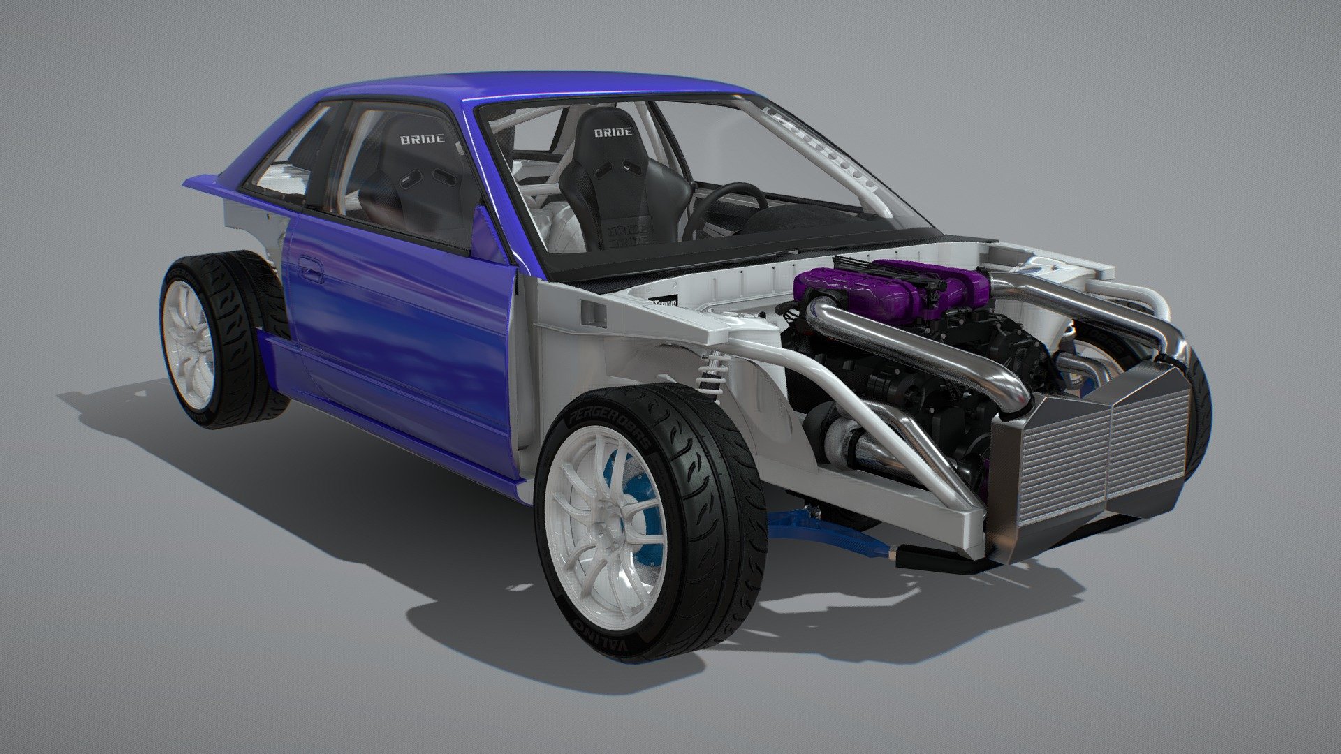 Ps13 chassis turned into competition drift car.

This car is made for assetto corsa and is very much work in progress.

Later will be for sale in gumroad as a complete assetto mod 3d model