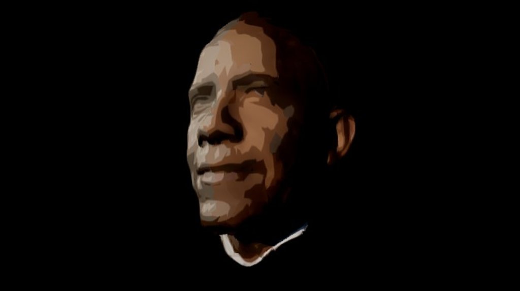 Experimenting with James on turning 3D scans into low-poly creations!

A low poly version of my 3D reconstruction of Barack Obama made a few months ago. 

I decimated the model with Meshlab, and then played with the filter gallery of Photoshop to simplified the texture.
Still think it's possible to do better if we apply an average color to each polygon. 

How do you like it? :) - BARACK OBAMA - 3D model by l o u i s (@louis) 3d model