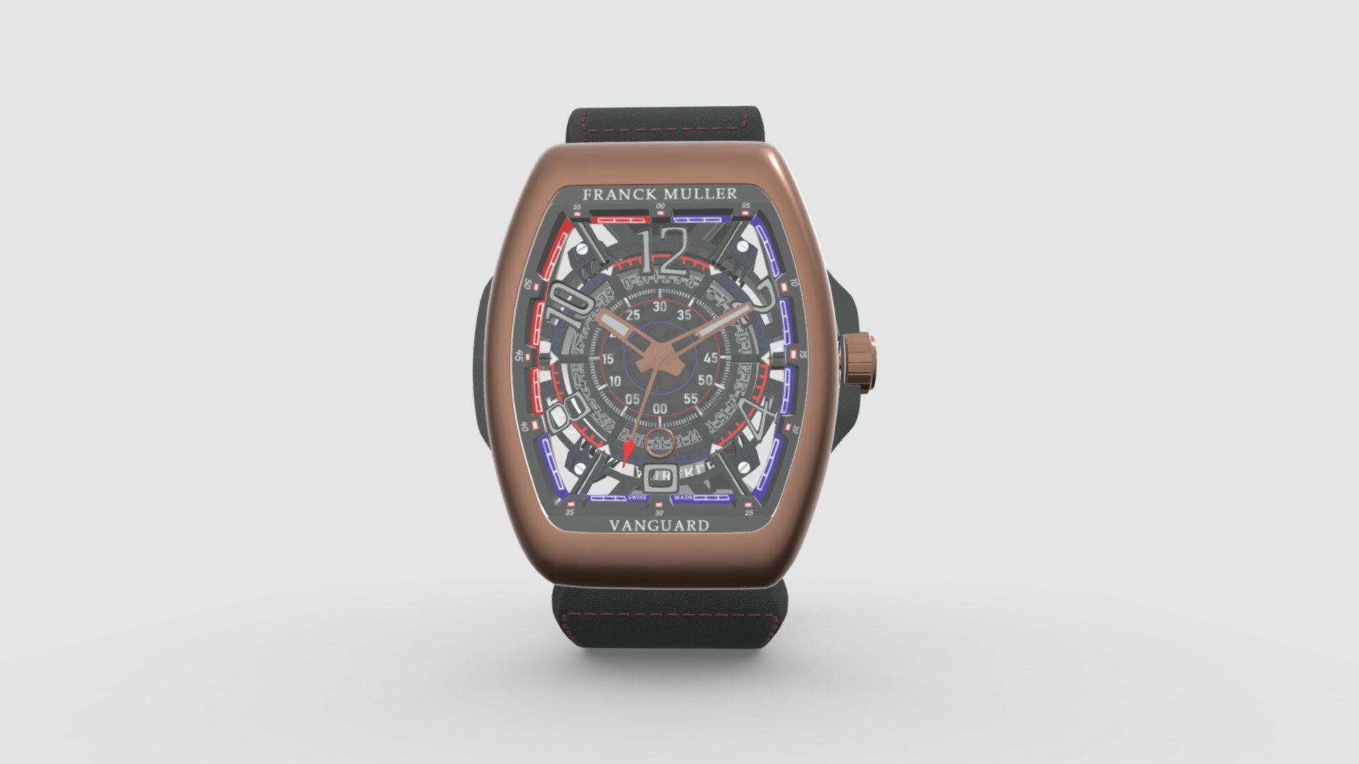 Check out this high quality low-poly 3D model of Franck Muller Vanguard. 

For your 3D modelling requirements or if you wish to purchase this model, connect with us at info@shinobu3d.com.

We offer premium quality low poly 3D assets/models for AR/VR applications, 3D visualisations, 3D product configurators, 3D printing &amp; 3D animations.

Visit https://www.shinobu3d.com for more on us 3d model