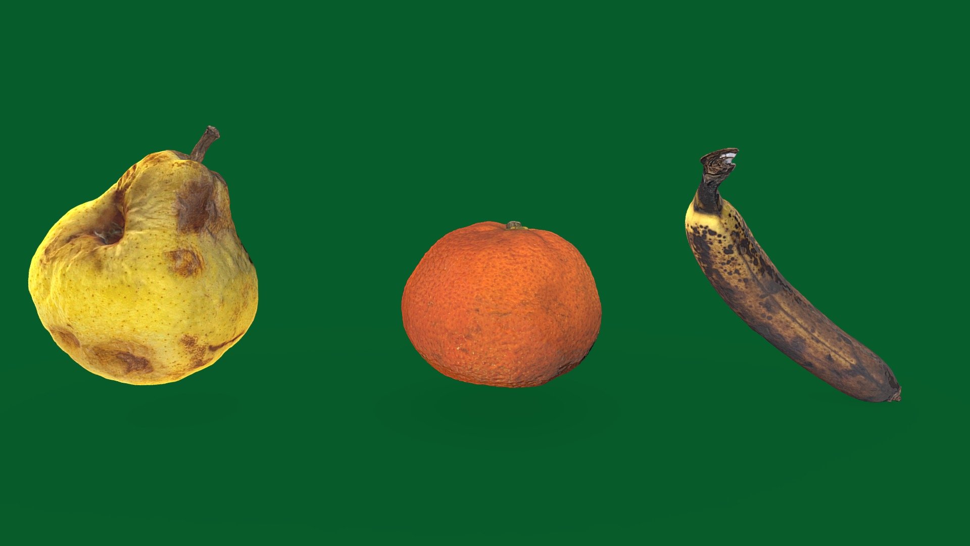 3 high quality photogrammetry scans of the following fruit:
 - Pear
 - Banana
 - Mandarin - Old Fruit Collection - Buy Royalty Free 3D model by aaa888 3d model