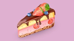 Handpainted watercolor cake food, cute, cake, study, dessert, strawberry, watercolor, watercolour, blueberries, handpainted