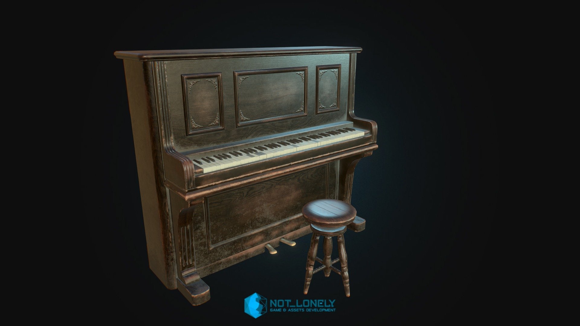 An old piano for my new art asset: http://not-lonely.com/assets/hq-western-saloon/
Textured in Substance Painter 3d model