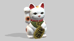 Maneki Neko Low Poly PBR stl, cat, symbol, cute, white, toy, printing, japan, money, doll, fortune, asian, vr, ar, holiday, neko, lucky, chinese, print, paw, luck, beckoning, tradition, success, maneki, asset, game, 3d, low, poly, sculpture, japanese