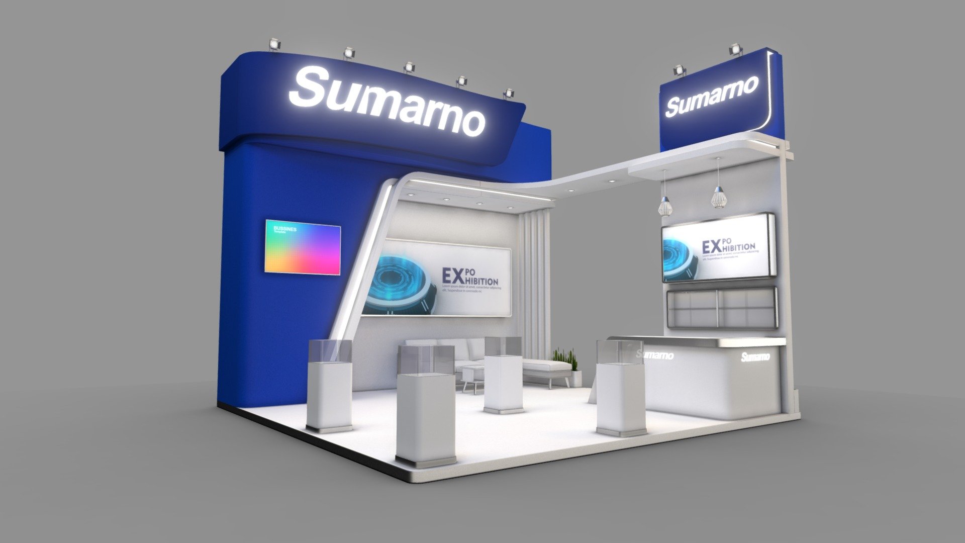 Virtual Booth
Exhibition stand design 3d model
6x6m / 36 Sqm / 3 Exposed sides / max Height: 5.2m

Format Conversion:
1. Autodesk 3Ds max 2018 / V ray 3.60.03 (Native)
2. Autodesk 3Ds max 2015 / Default scanline
3. Fbx Format
4. Obj Format - EXHIBITION STAND OQ 36 Sqm - Buy Royalty Free 3D model by fasih.lisan 3d model
