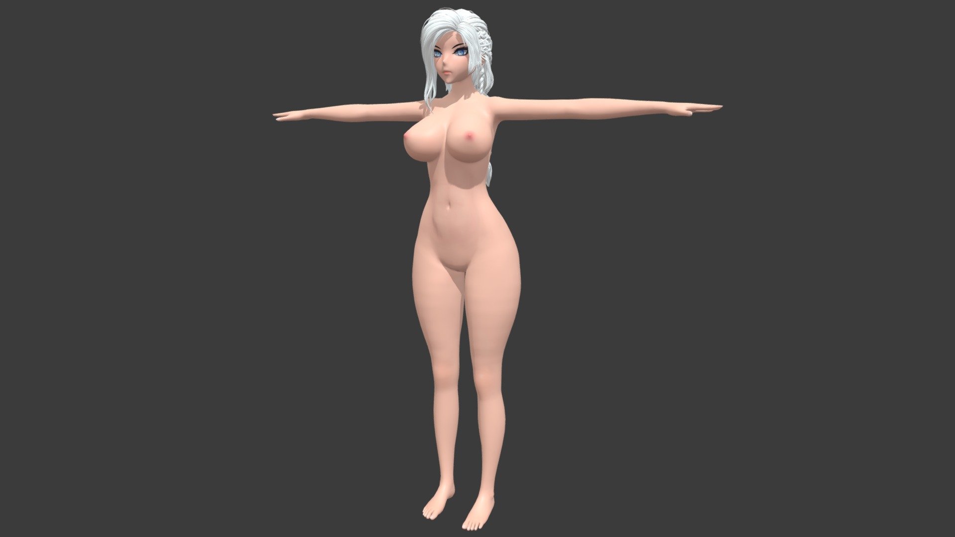 This is my model i use for presenting new outfits i make. The body base without head and hair is available for purchase in my shops.
Link to my Gumroad / Booth and all other socials are on my profile.

Made in Blender 2.83 LTS

Base Body Mesh Summary:




Fully rigged

Twist Bones (Elbow, Wirst, Knee, Ankle)

Breast,Butt and Thigh Physics

Fullbody compatible

Shapekeys for different body types

Body Texture is 4k Resolution (1 Texture + normal map) 

NSFW: This avatar has genitals with shapekeys.

23 NSFW Shapekeys:




4 Belly shapes (defined, defined 2, midriff and abs)

2 Butt shapes (bigger and bigger2)

4 Leg shapes (bigger, bigger2 and inner thighs,calves bigger)

1 Crotch defined

5 Breast shapes (smaller/smaller2/bigger/closer together/lower)

4 Nipple shapes (nipples out/defined/pointy/flatter)

1 Anus shape (open)

1 Vagina shape (open)

1 Heeled Feet
 - Female Anime Base Body - 3D model by SayakiArt 3d model