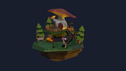 Fantasy Mushroom Home forest, mushroom, gnome, whimsical, nature, autumn, mushroomhouse, lowpoly, house, fantasy, village, magic, environment