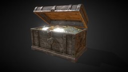 RIGGED Pirate Treasure Chest jewel, coin, chest, money, vault, lock, treasure, loot, metal, box, prize, booty, cash, padlock, bury, pbr, wood, pirate, textured, container, rigged, gold