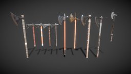 Medieval Ax Set 02 set, medieval, obj, game-ready, axe-weapon, weapon, steel
