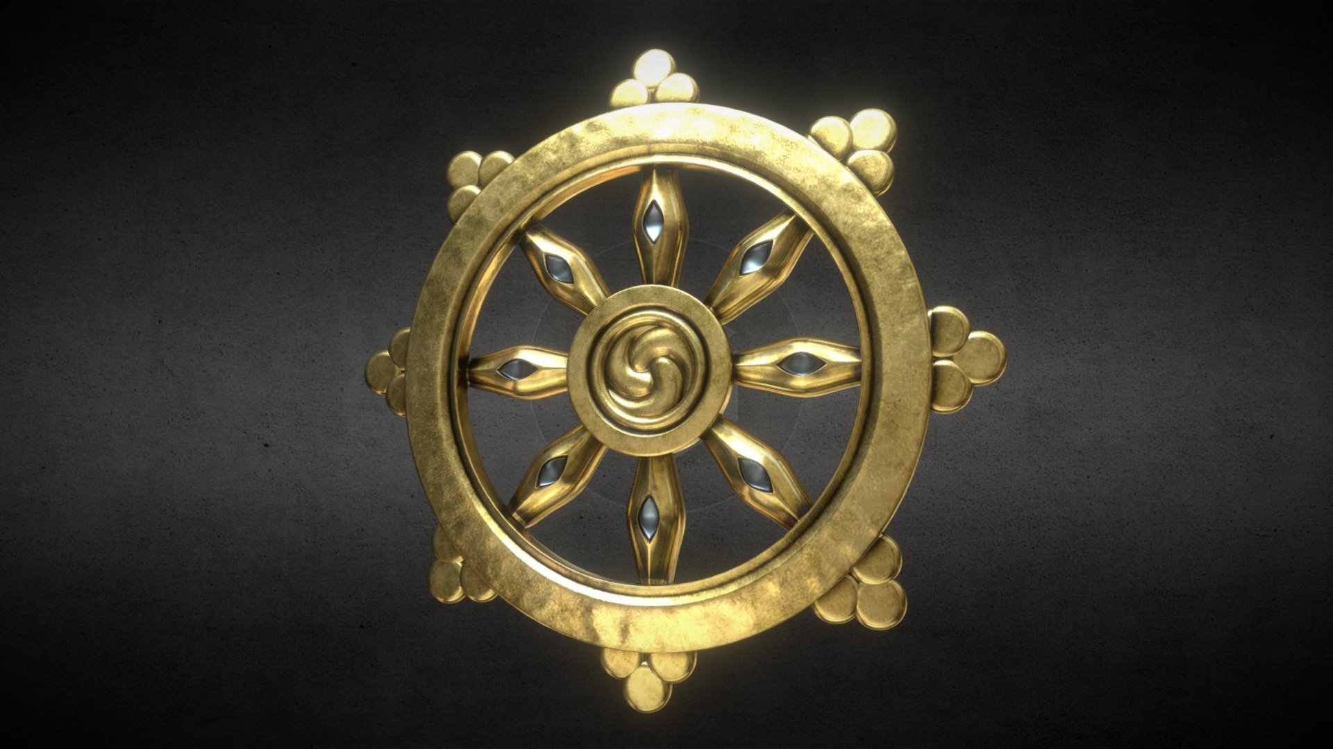 Dhamma Wheel of buddhist iconography, made in blender textured in substance painter. Suitable for architecture visualization 3d model