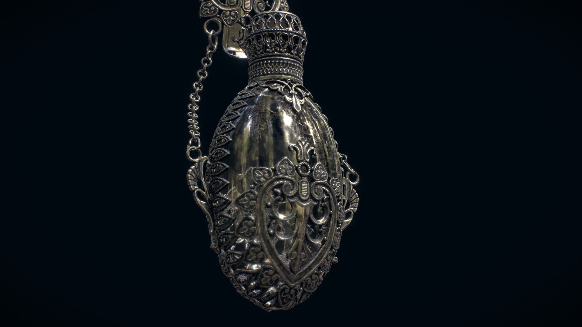ancient perfume vile, professionally modeled from real life reference. the model has a PBR material with 8K textures. the material includes following texture maps: diffuse, metallic, roughness, transmission, normal 3d model