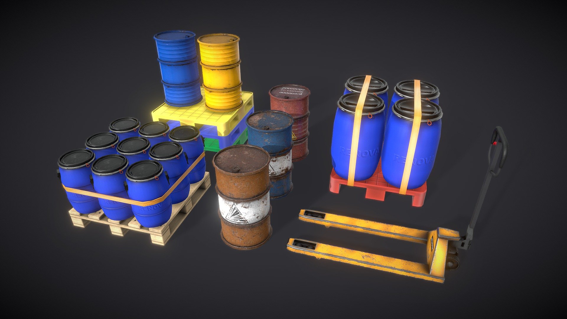 Containers and Pallets Pack



Texture : PBR, 1024

Files Include : Textures, GLB &amp; FBX

Usage : VR, Game ready

.............

OVA’s flagship software, StellarX, allows those with no programming or coding knowledge to place 3D goods and create immersive experiences through simple drag-and-drop actions. 

Storytelling, which involves a series of interactions, sequences, and triggers are easily created through OVA’s patent-pending visual scripting tool. 

.............

**Download StellarX on the Meta Quest Store: oculus.com/experiences/quest/8132958546745663
**

**Download StellarX on Steam: store.steampowered.com/app/1214640/StellarX
**

Have a bigger immersive project in mind? Get in touch with us! 



StellarX on LinkedIn: linkedin.com/showcase/stellarx-by-ova

Join the StellarX Discord server! 

........

StellarX© 2022 - Fuel Containers And Pallets Pack - Buy Royalty Free 3D model by StellarX 3d model