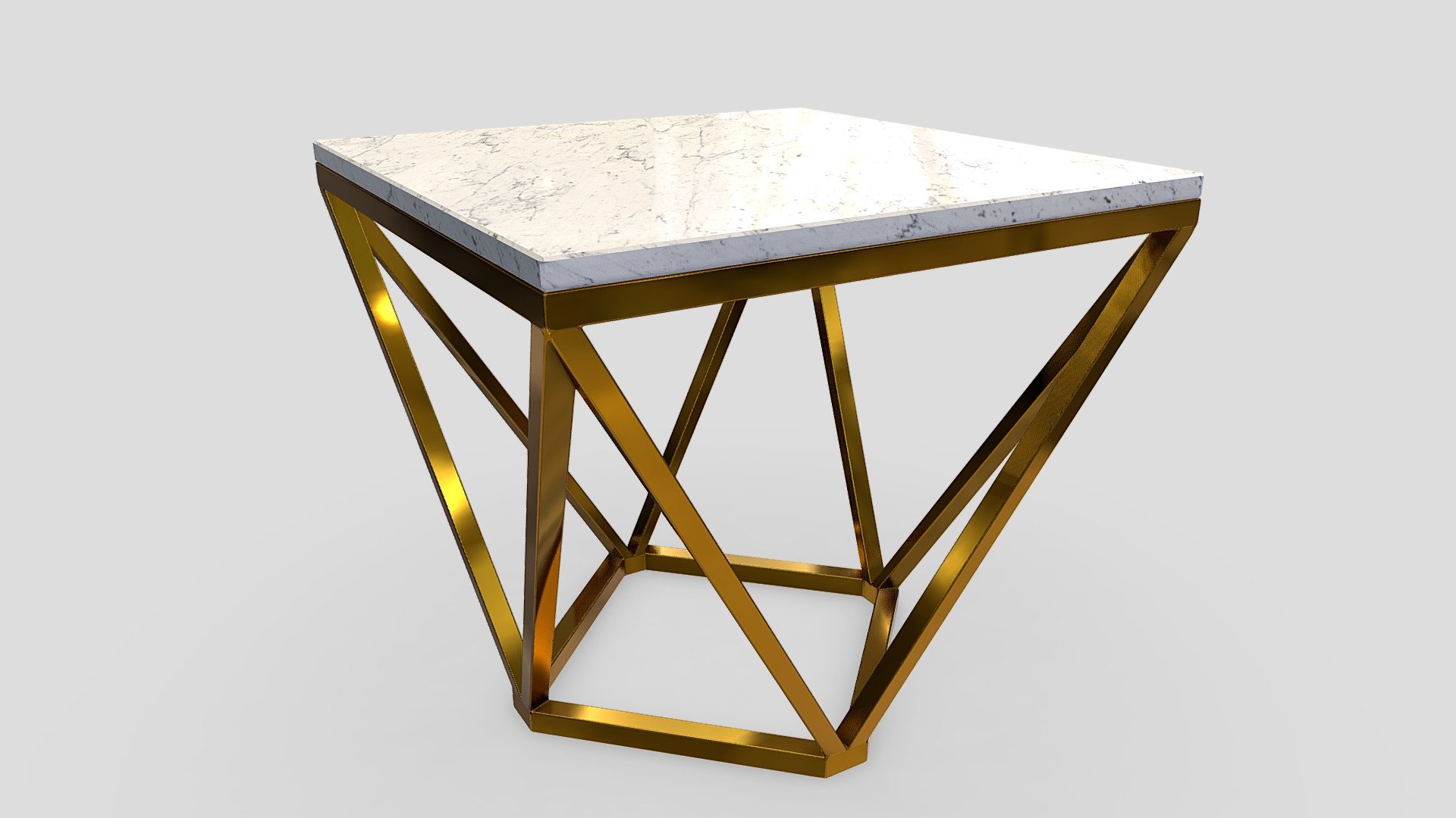 Geometric square coffee table, brass metal base and marble top.
Dimensions: 500 mm x 500 mm x 450 mm; base: 300mm x 300 mm 3d model