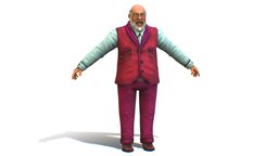 Bald Elderly Man Bearded Waiter Entertainer